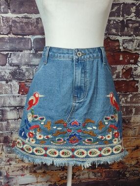 Umgee Embroidered Denim Skirt